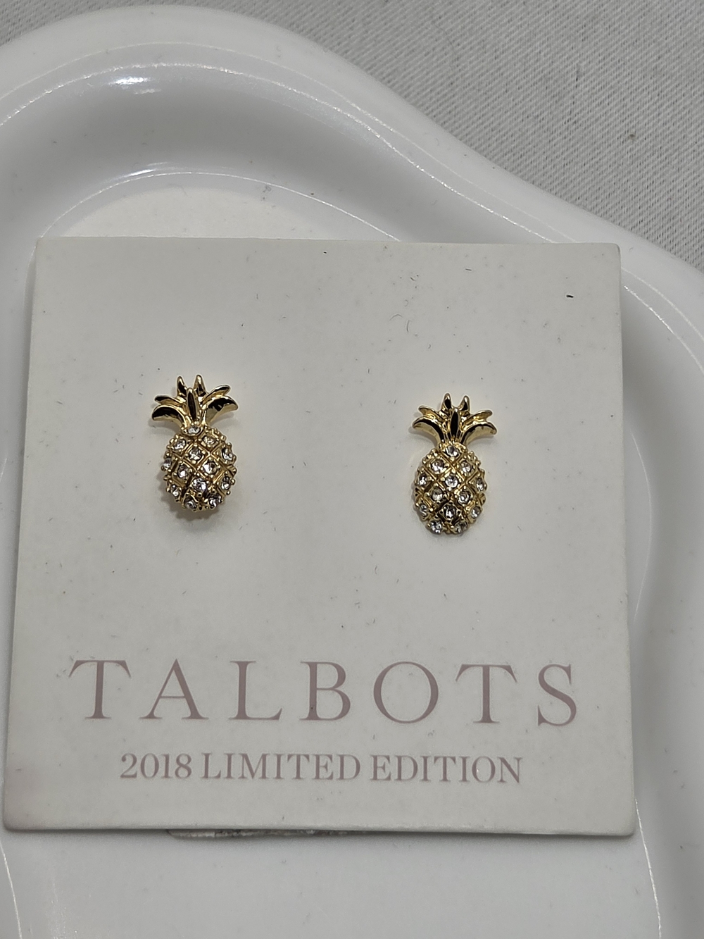 NWT Talbots 2018 Limited Edition Gold Rhinestone Pineapple Stud Earrings 🍍✨